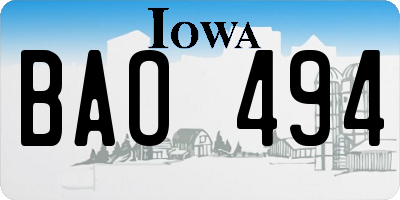 IA license plate BAO494
