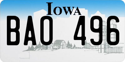 IA license plate BAO496