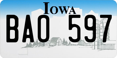 IA license plate BAO597