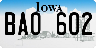 IA license plate BAO602