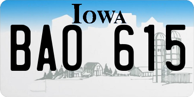 IA license plate BAO615