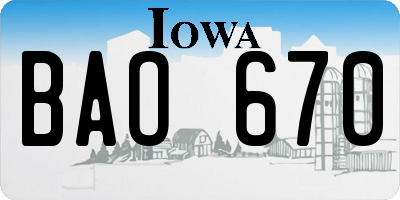 IA license plate BAO670
