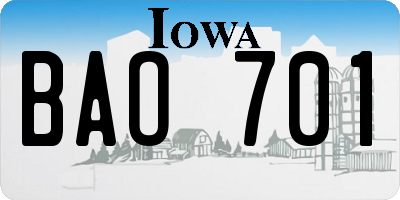 IA license plate BAO701