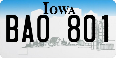 IA license plate BAO801