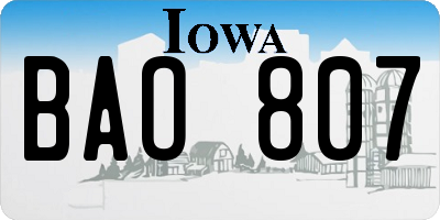 IA license plate BAO807