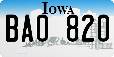 IA license plate BAO820
