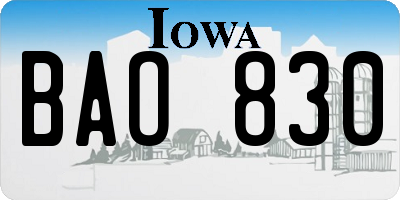IA license plate BAO830