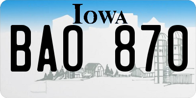IA license plate BAO870