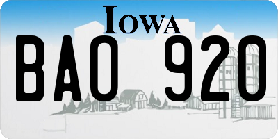 IA license plate BAO920