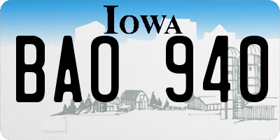 IA license plate BAO940