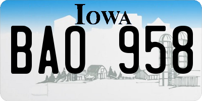 IA license plate BAO958