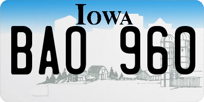 IA license plate BAO960