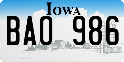 IA license plate BAO986