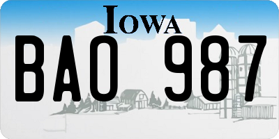 IA license plate BAO987