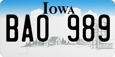 IA license plate BAO989