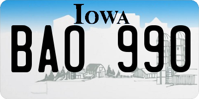 IA license plate BAO990