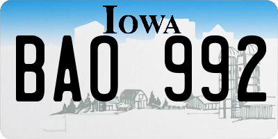 IA license plate BAO992