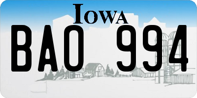 IA license plate BAO994
