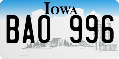 IA license plate BAO996