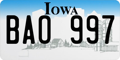 IA license plate BAO997