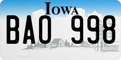 IA license plate BAO998
