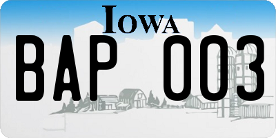 IA license plate BAP003