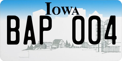 IA license plate BAP004