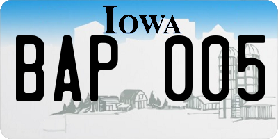 IA license plate BAP005