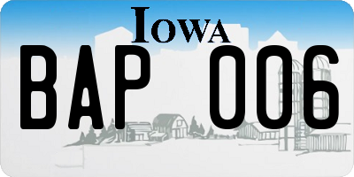IA license plate BAP006