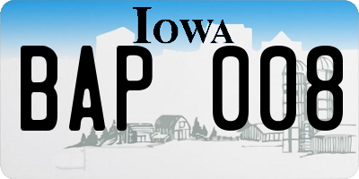 IA license plate BAP008