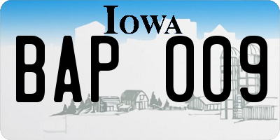 IA license plate BAP009