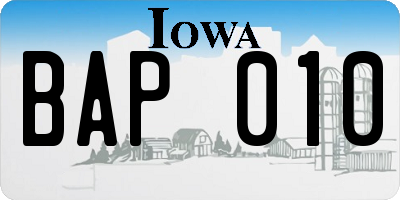 IA license plate BAP010