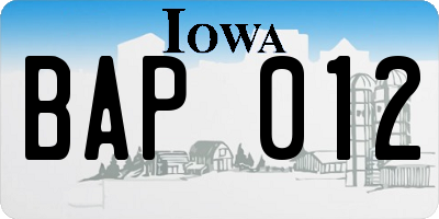 IA license plate BAP012