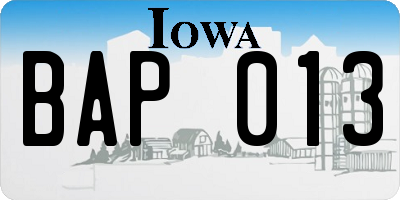 IA license plate BAP013