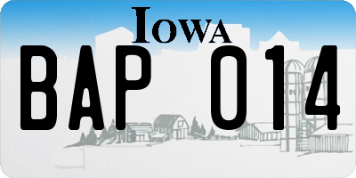 IA license plate BAP014