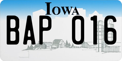 IA license plate BAP016