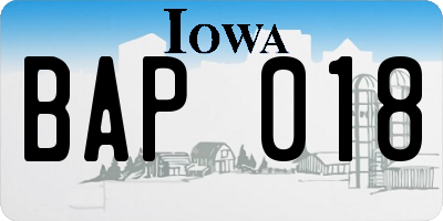 IA license plate BAP018