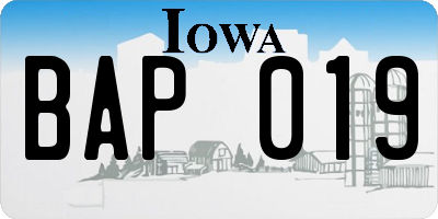 IA license plate BAP019