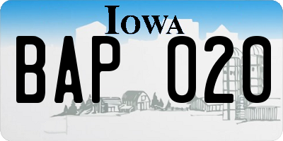 IA license plate BAP020