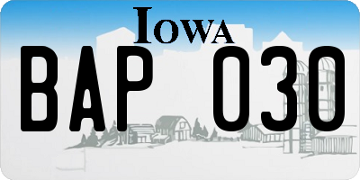 IA license plate BAP030