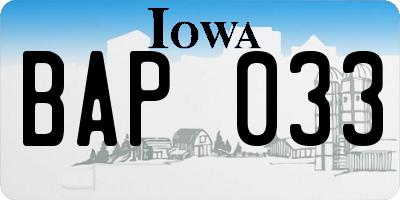 IA license plate BAP033