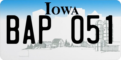 IA license plate BAP051