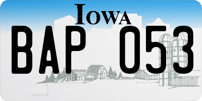 IA license plate BAP053