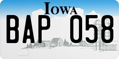 IA license plate BAP058