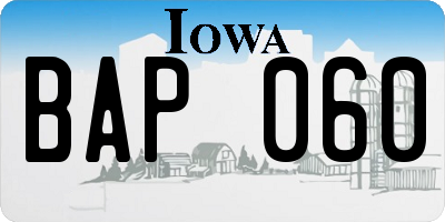 IA license plate BAP060