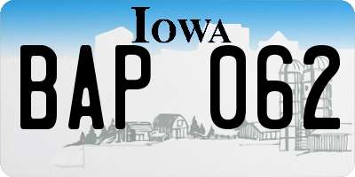 IA license plate BAP062
