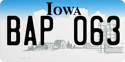 IA license plate BAP063