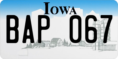 IA license plate BAP067