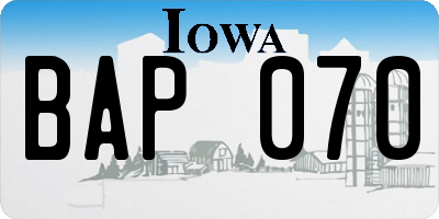 IA license plate BAP070