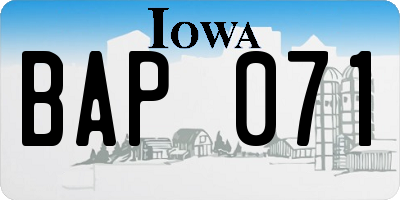 IA license plate BAP071